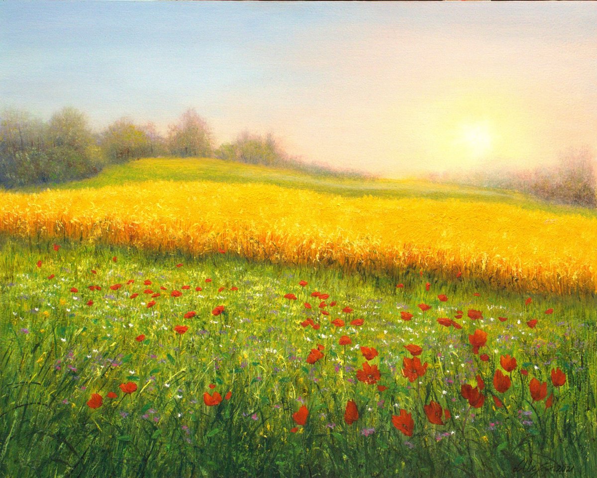 Wheat Field In Summer By Ludmilla Ukrow, 20 X 16, Artwork For Sale On Artfinder