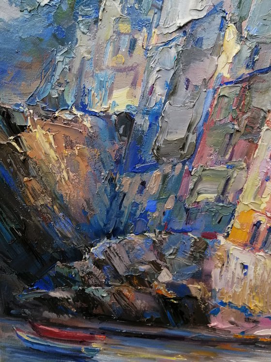 "Riomaggiore" original Italian Landscape painting  by Artem Grunyka