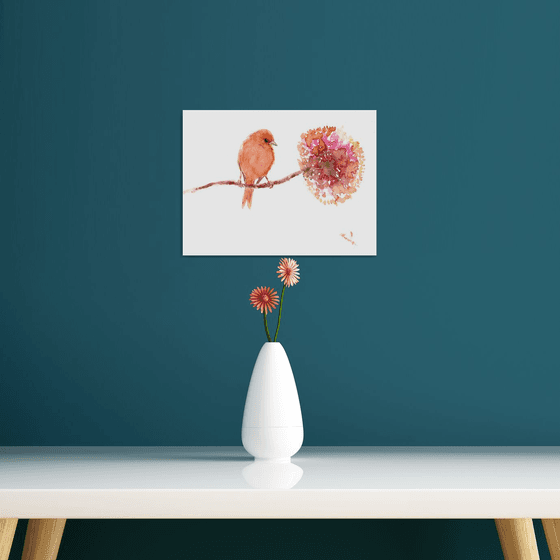 Peach Canary Bird and Flower