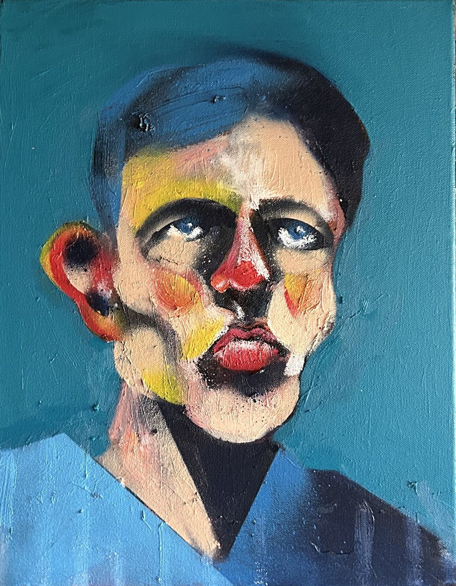 Expressive Portrait Painting By Lee Ellis, 14 X 18", Does The Boredom Show?, Original Artwork