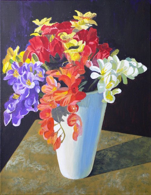 Flowers in white vase by Colin Wadsworth
