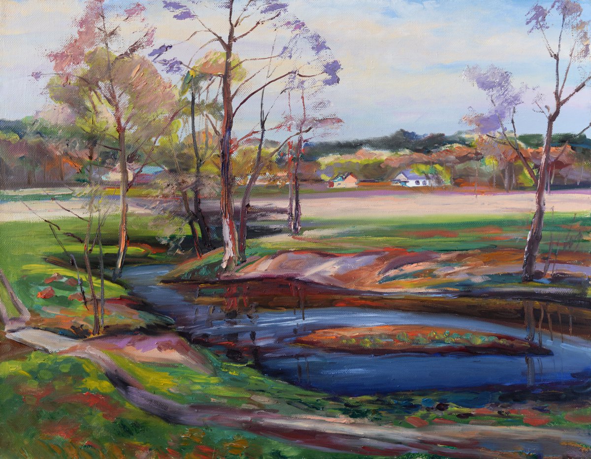 Impressionistic Landscape Oil Painting By Vyacheslav Onyshchenko, 35 X 28", Near The Old Village, Original Artwork