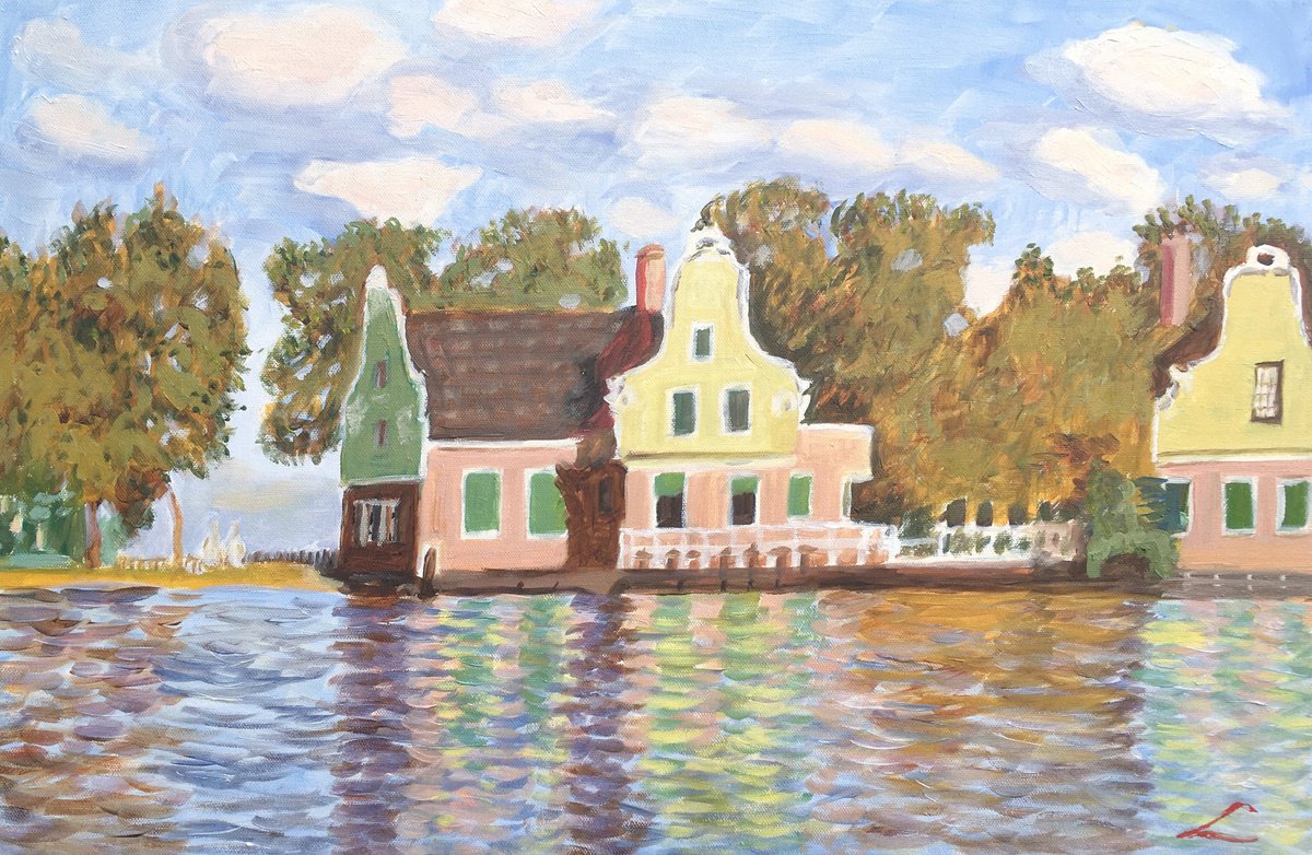 River Zaan Houses By Elena Sokolova, 24 X 16, Artwork For Sale On Artfinder