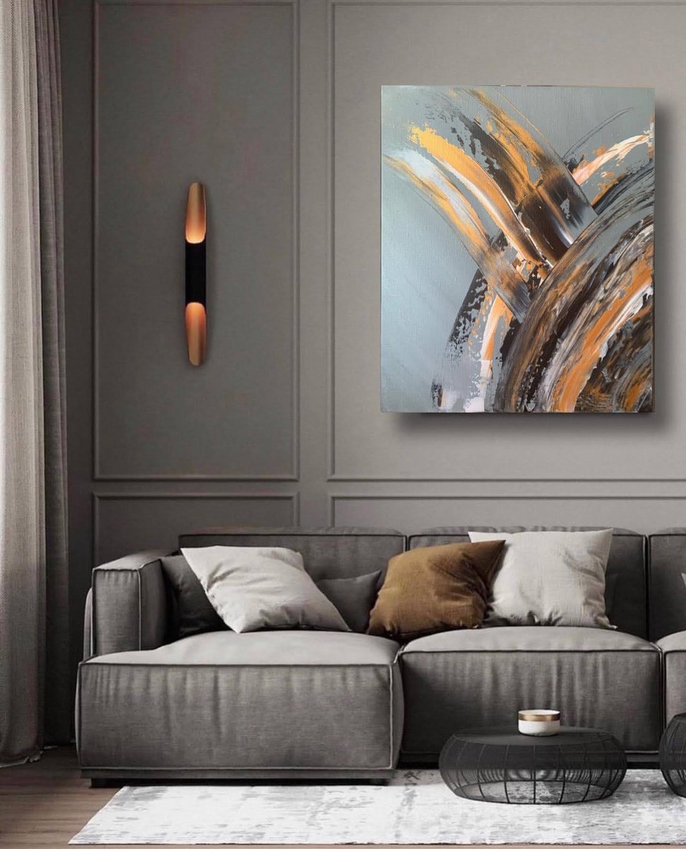 The Path of Mine, gold and black lines. Original wall art. by Marina Skromova