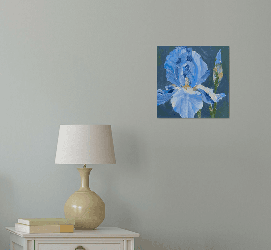 Blue iris original painting on canvas. Flowers