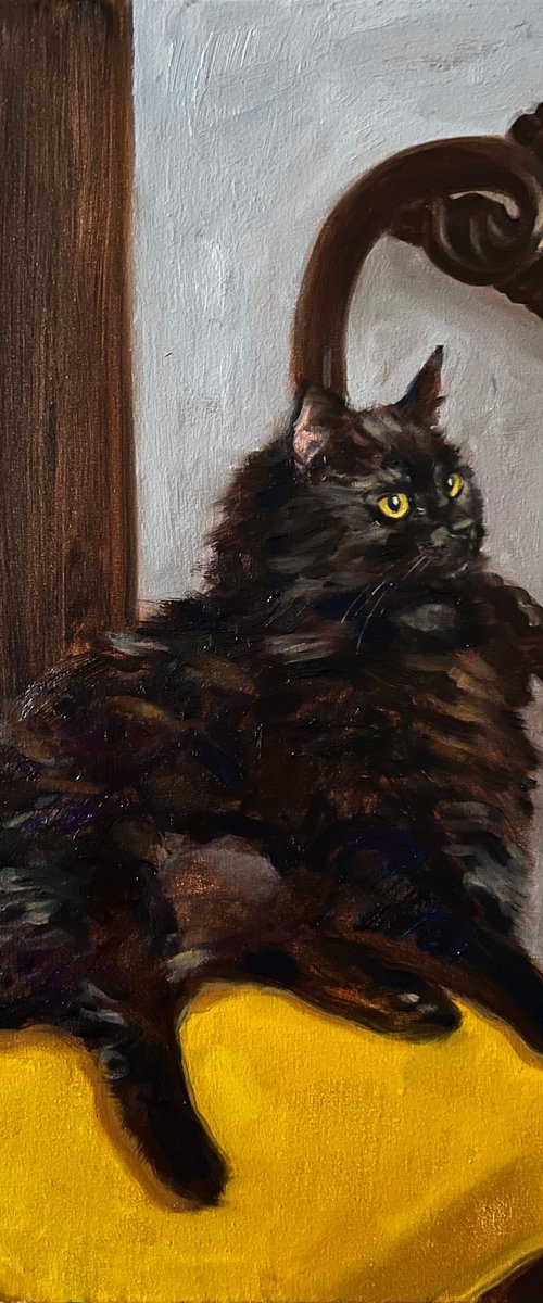 Portrait of Black Cat Michelle by Elina Arbidane