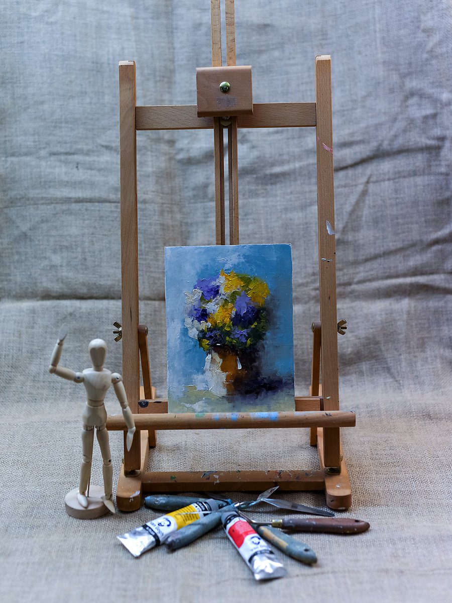 Still life painting with flowers in vase. Gift idea for her