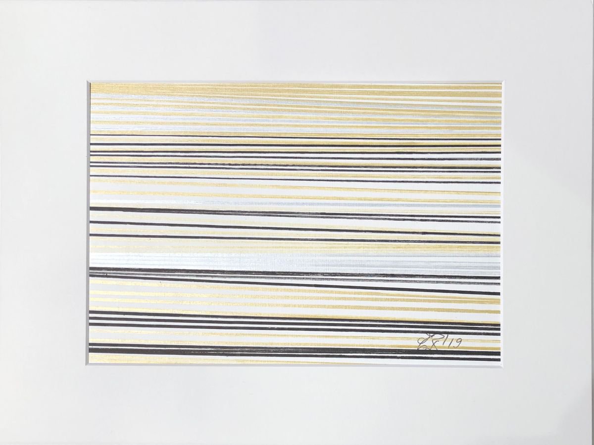 Dbut 38 - Abstract Optical Art - Stripes of Gold, Silver and Black by Elena Renaudiere