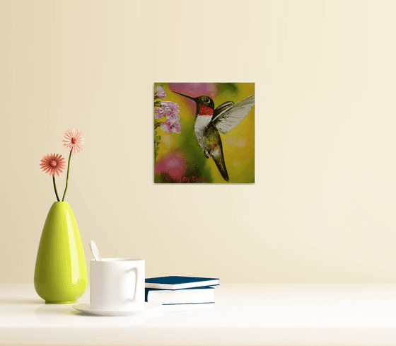 Hummingbird and Pink Blossoms