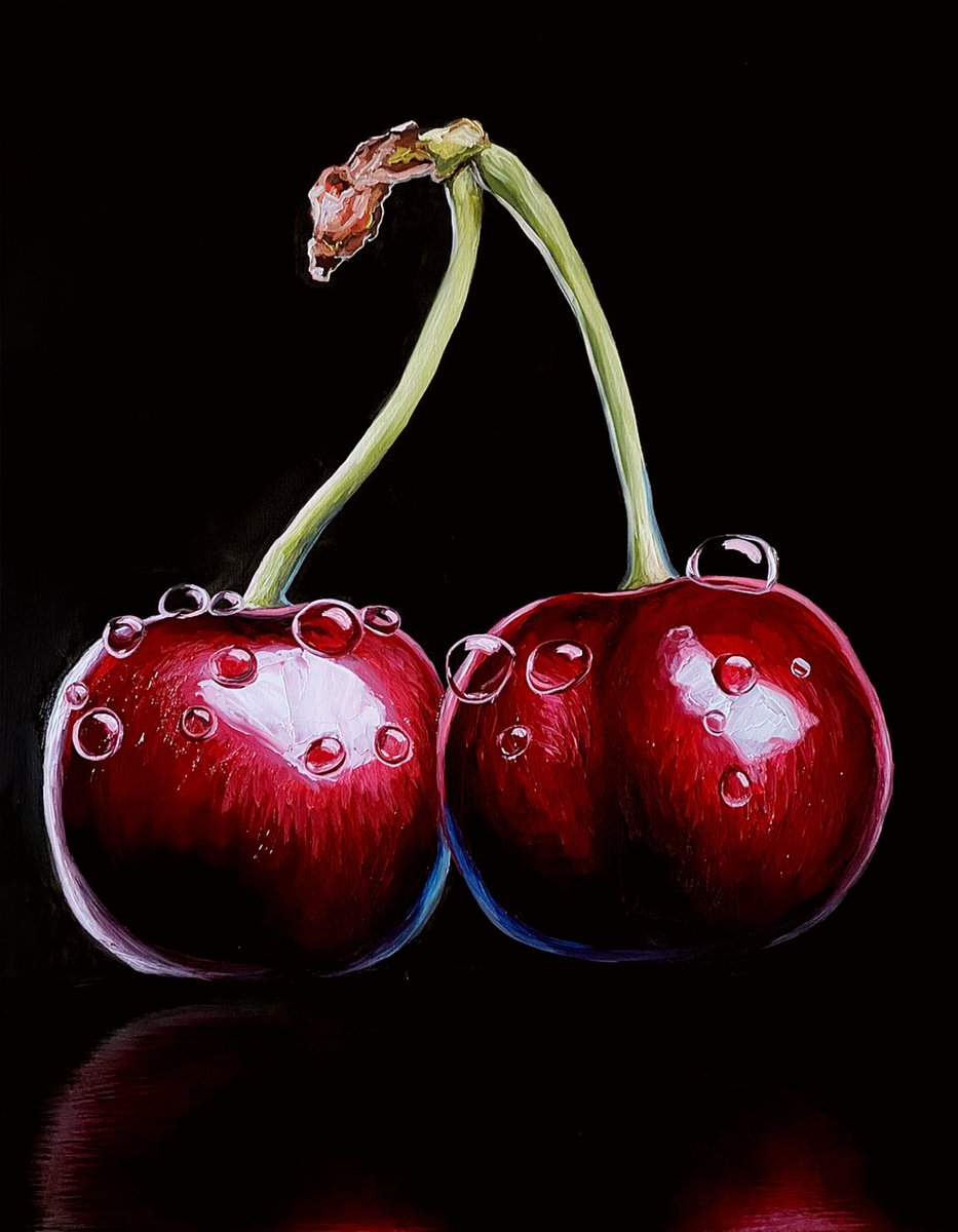 Photorealistic Still Life Oil Painting By Elena Adele Dmitrenko, 22 X 28, Cherry