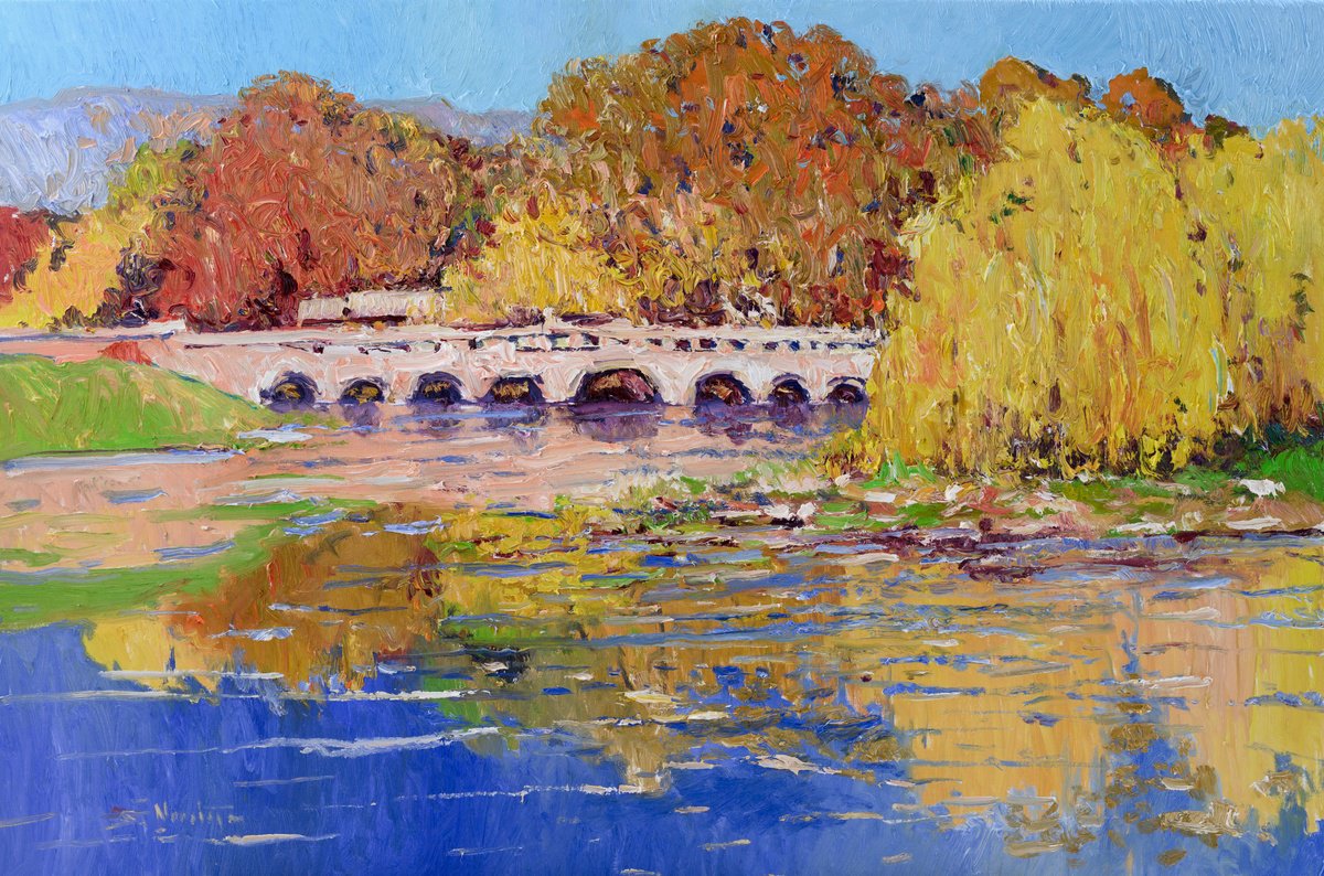 Bridge In The Park, Fall By Suren Nersisyan, 36 X 24, Artwork For Sale On Artfinder