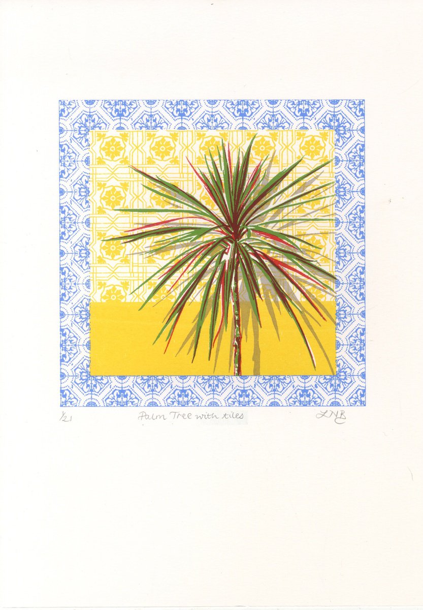 Illustrative Botanical Screenprint By Louise Boulton, 8 X 11", Palm Tree With Tiles, Original Artwork