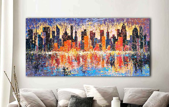 New York Painting City Original Art Impasto Painting New York Wall Art Sunset Painting New York Skyline
