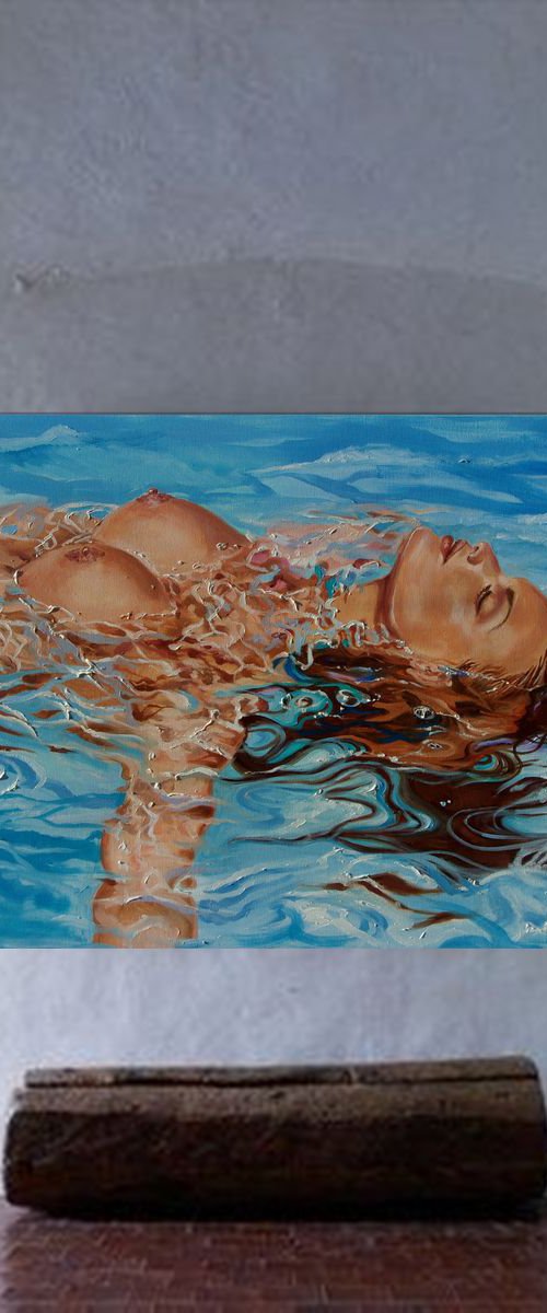 XL large " RELAX TIME " 100 x 70 cm SWIMMING POOL original painting  GIFT MODERN URBAN ART OFFICE ART DECOR HOME DECOR GIFT IDEA by Monika Luniak