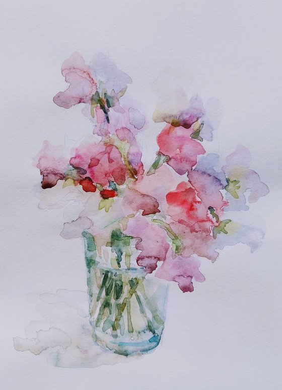 Sweet pea. Original watercolour painting 2021.