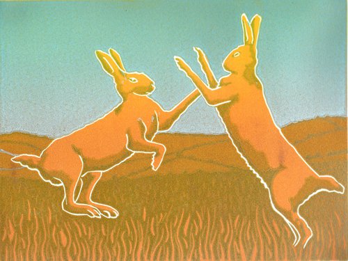 Boxing Hares by Drusilla  Cole