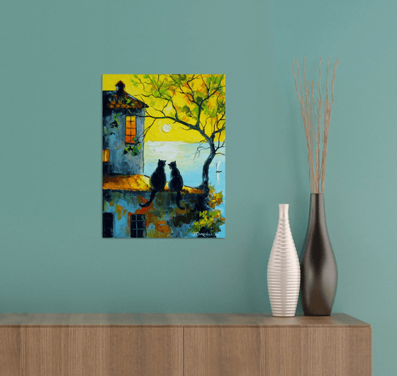 Cats Watching the Sunset Together