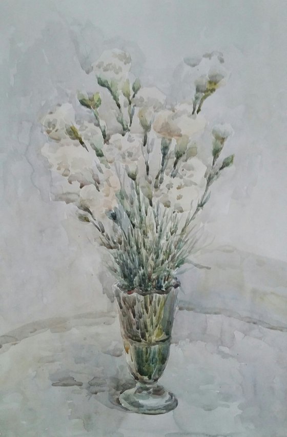 White carnation. Original watercolour painting