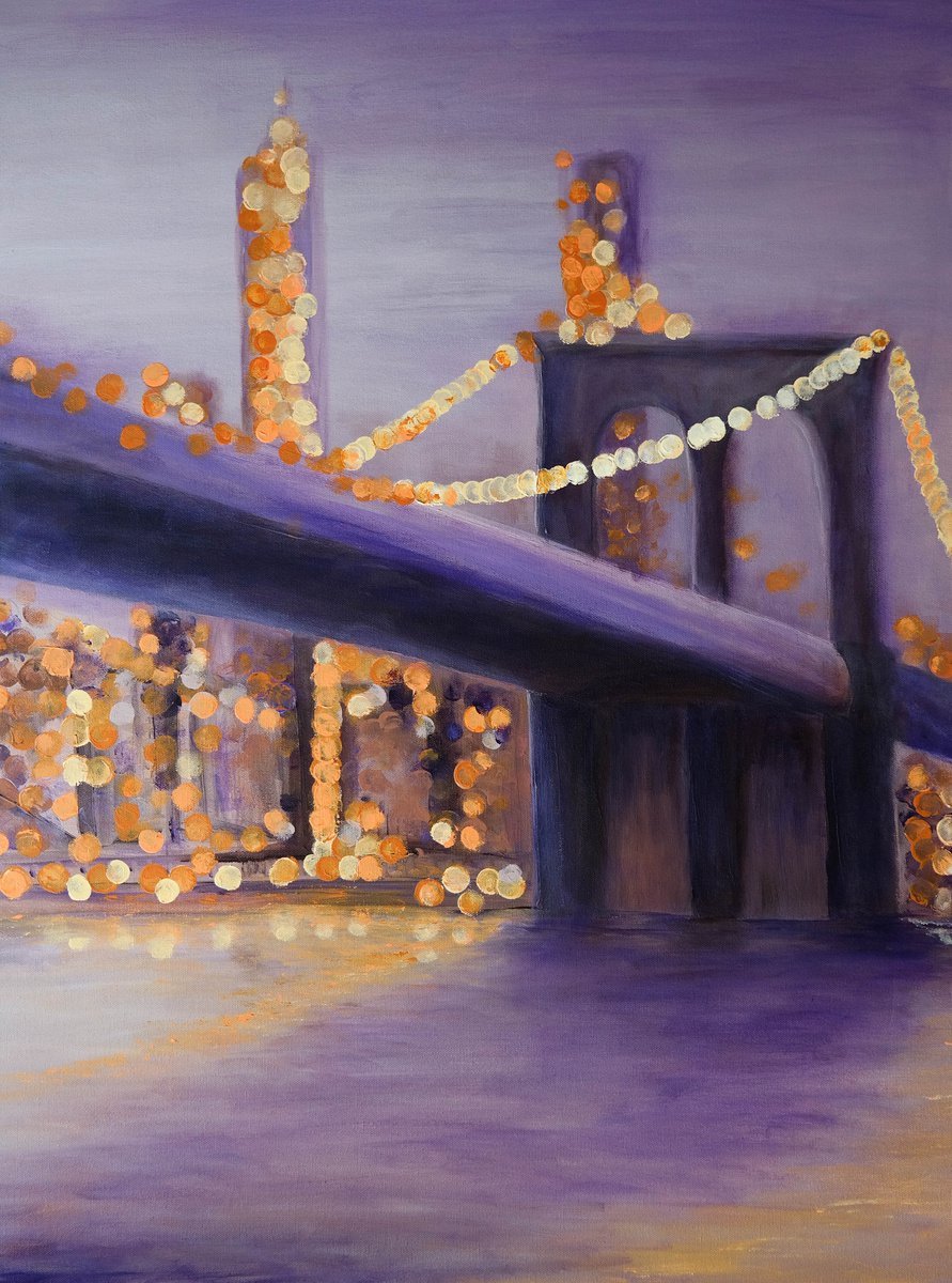 Distance - Brooklyn Bridge Bokeh New York Cityscape Painting by Danijela Dan
