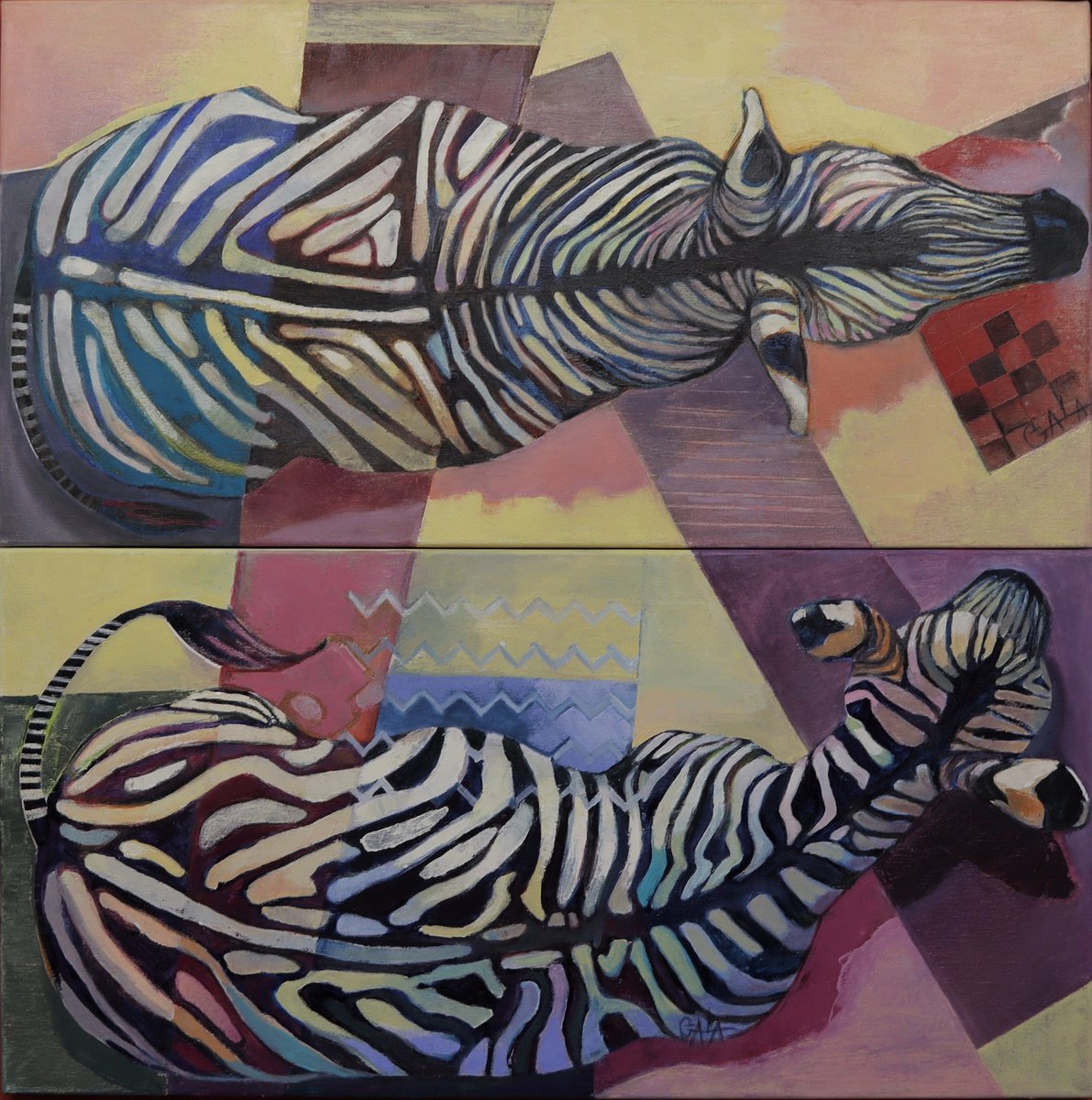 Expressive Oil Painting , Zebras By Galya Koleva, 28 X 28, Artwork For Sale On Artfinder