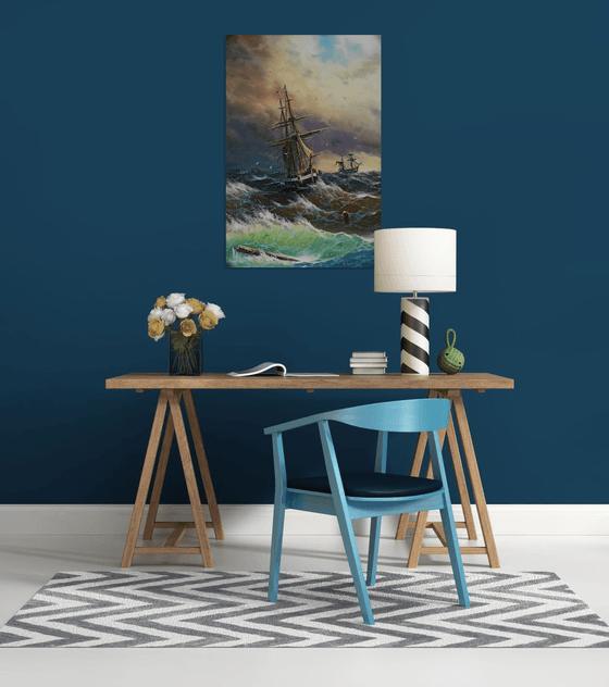 Restless sea -3 (60x90cm, oil painting)