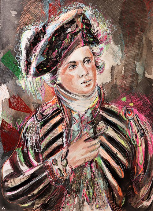 Man Rococo   Portrait mixed media drawing on paper by Antigoni Tziora