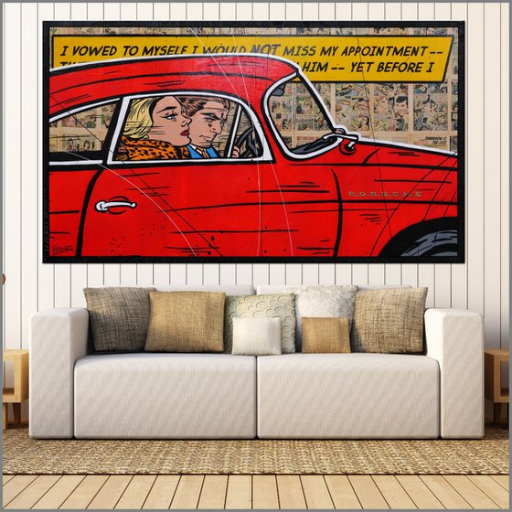 Drive By Romance 180cm x 100cm Porsche Romance Comic Book Urban Pop Art With Custom Etched Frame