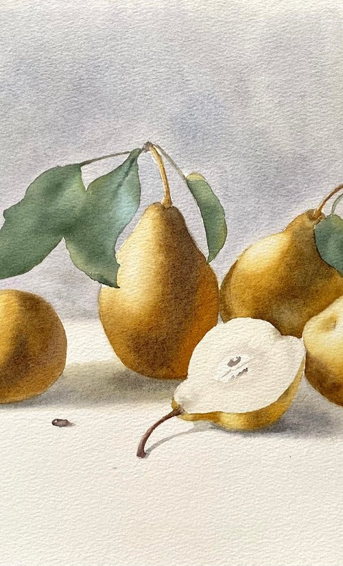 Still life with pears, original watercolour by Natalia Butenko