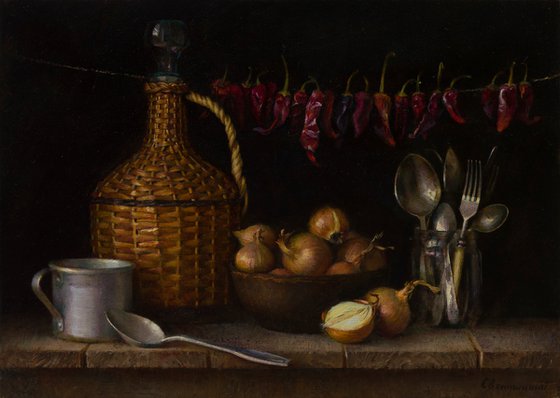 Still Life with Onions and Hot Peppers