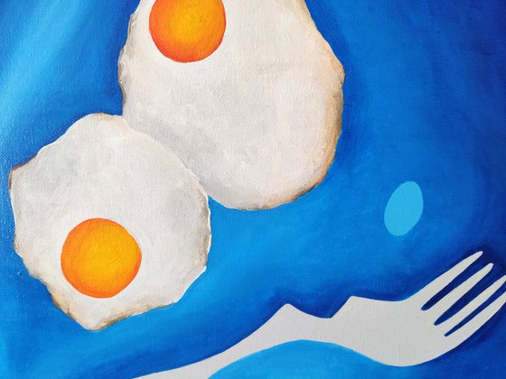Still life with baked eggs