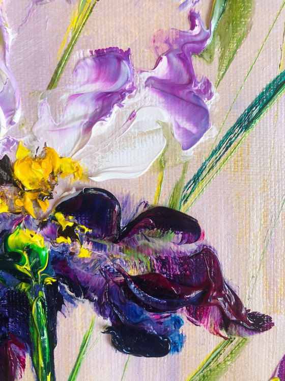 BIRTH OF NATURE - Set of 2 abstractions. Flower panel. Iris diptych. Petals. Violet. Close-up. Bright module.