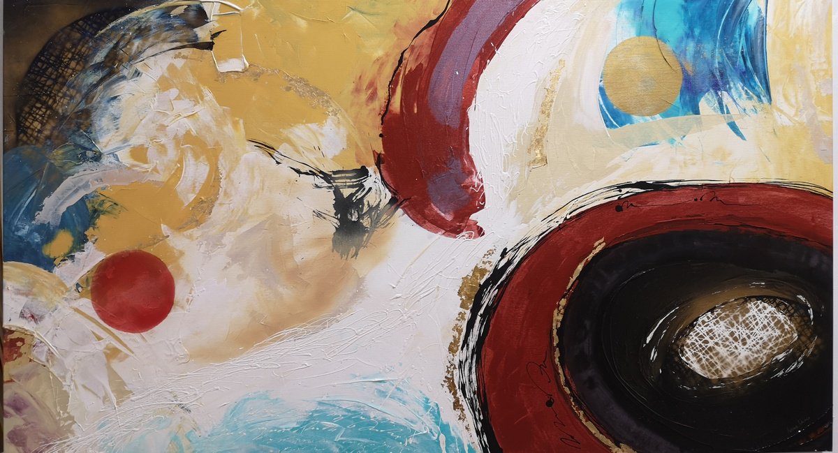 Abstract Acrylic Painting By Ivana Urso, 56 X 32, Melody Of Signs And Colors, Original Artwork