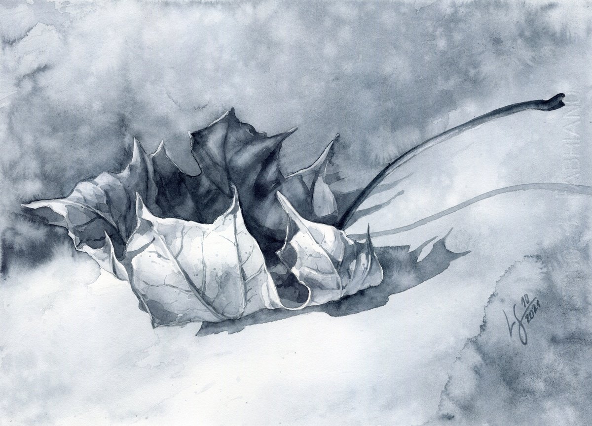 Impressionistic Botanical Watercolour By Svitlana Lagutina, 15 X 11", Dry Leaf, Original Artwork