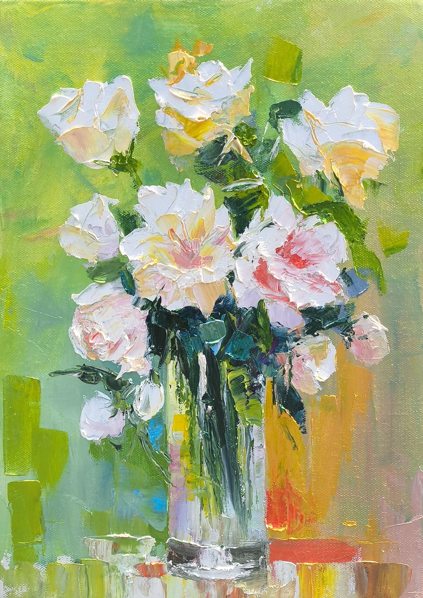 Impressionistic Botanical Oil Painting By Hrach Baghdasaryan, 12 X 16, Floral Elegance, Original Artwork