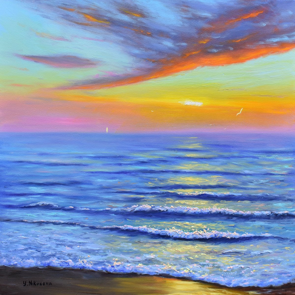 Impressionistic Landscape Oil Painting By Yulia Nikonova, 20 X 20", Sky Dragon, Original Artwork