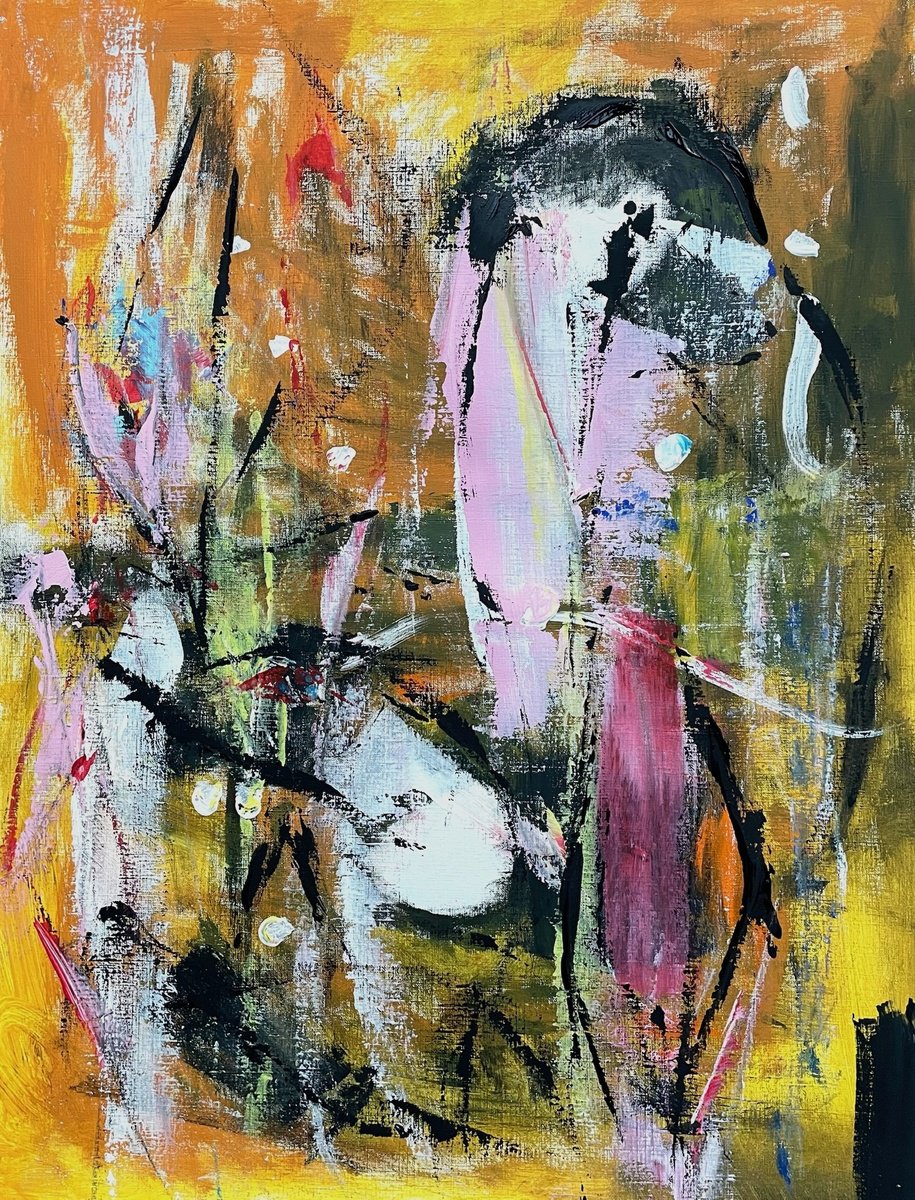 Expressive Abstract Acrylic Painting By Christel Haag, 20 X 25, Lady In Pink, Original Artwork