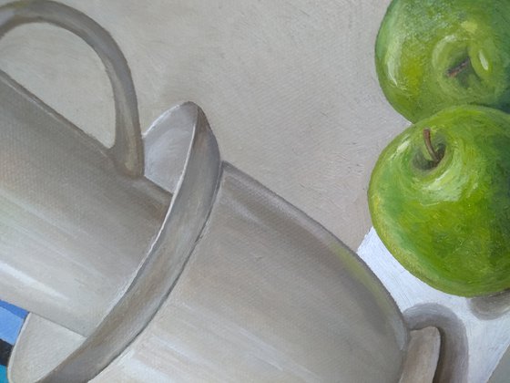 Triptych with green apples