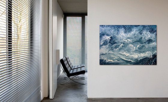 "Silver Seascape"  LARGE Acrylic Painting 70x100 cm