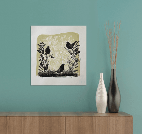 Three Curious Blackbirds
