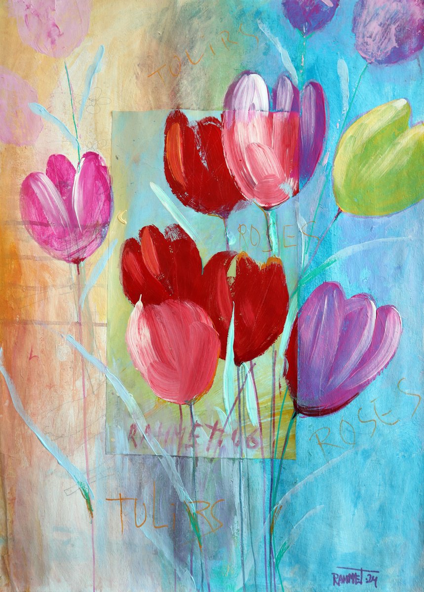 Impressionistic Botanical Acrylic Painting By Rakhmet Redzhepov, 17 X 23", Fantasy With Flowers 181, Original Artwork