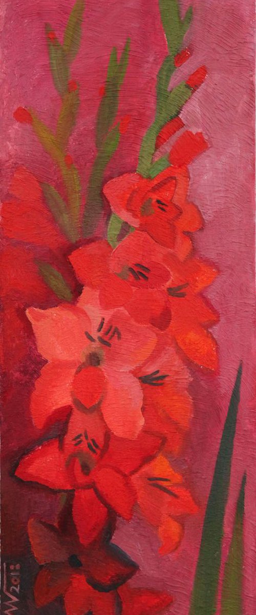 Red gladioluses by Marina Gorkaeva