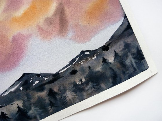 Mountain range art / Sunset clouds painting