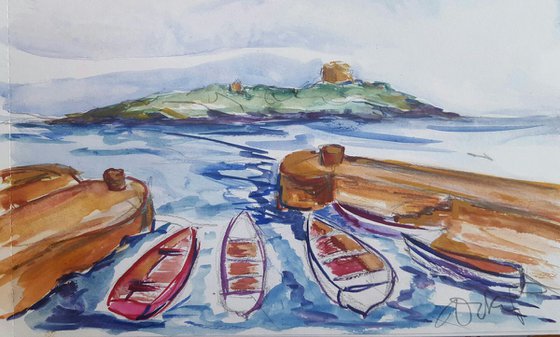 Dalkey Island and the boats of Collimore Harbour