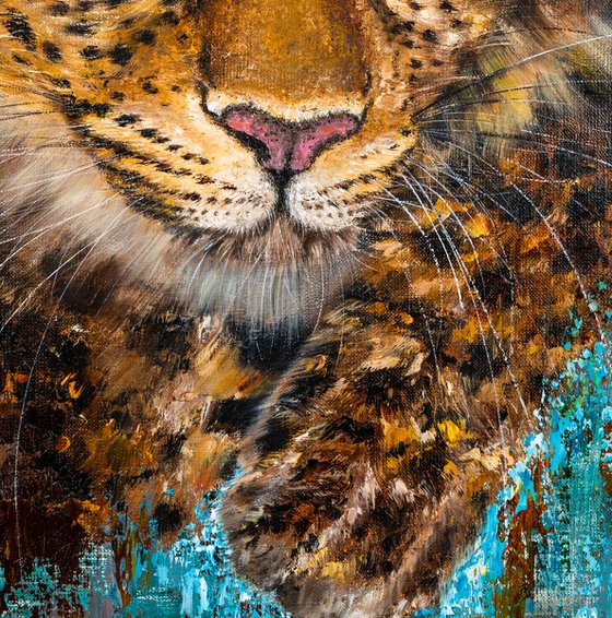 WILD PREDATOR - Big leopard. Leopard abstract style. Wild cat. Spotted leopard. Powerful paws. Nature. Predator. Hunting.