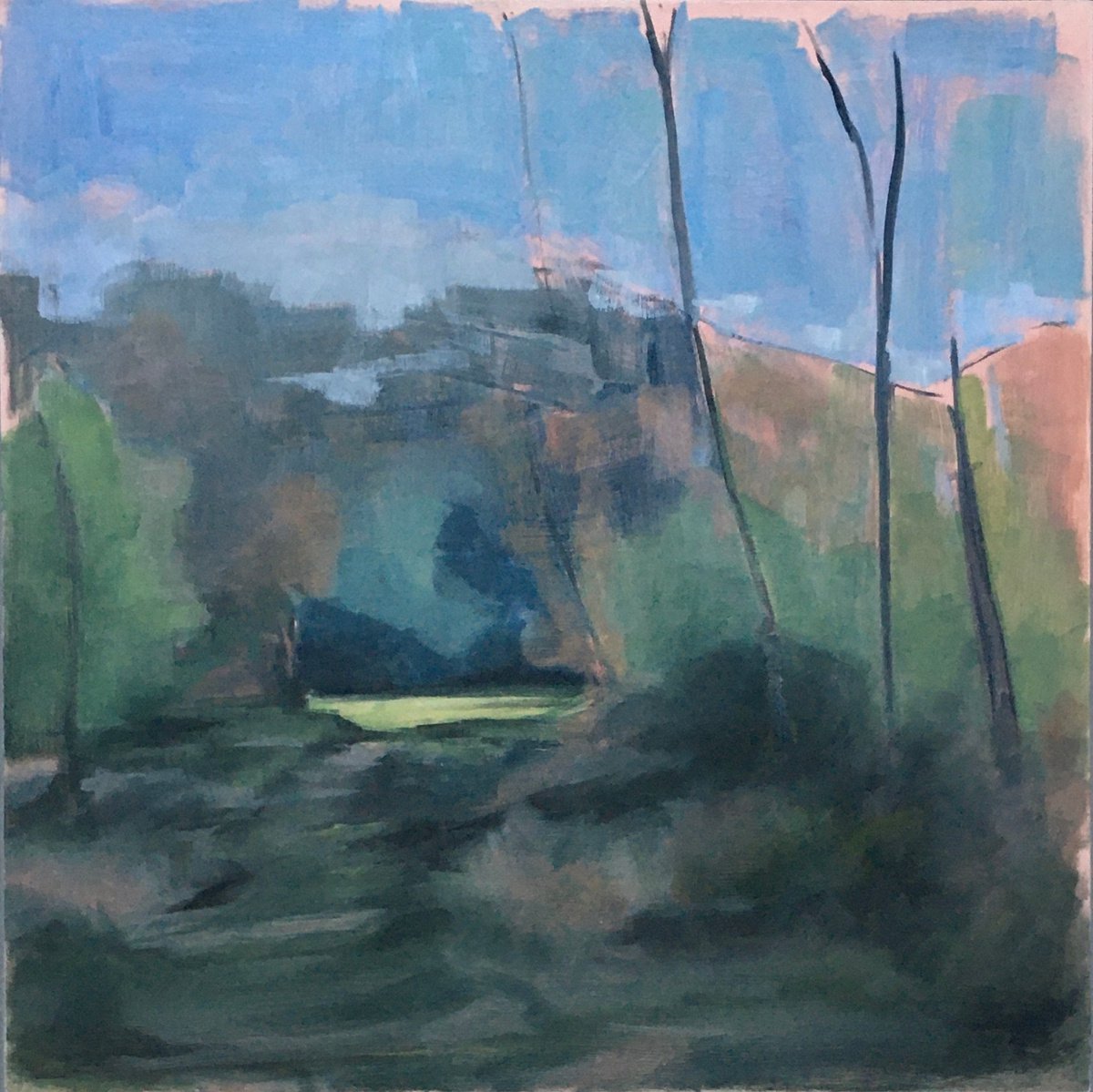 Expressive Landscape Oil Painting By Lizzie Butler, 22 X 22", The Clearing, Original Artwork