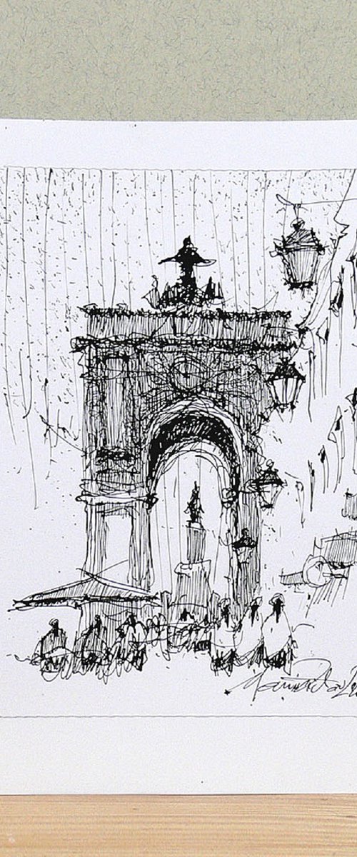 Lisbon, ink pen drawing. by Marin Victor