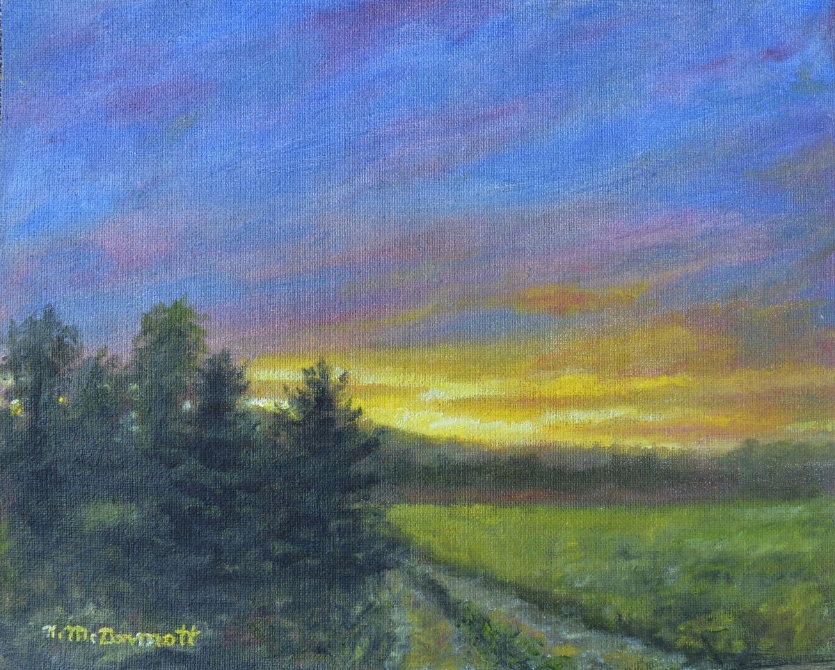 Impressionistic Landscape Oil Painting By Kathleen Mcdermott, 10 X 8", Field Road, Original Artwork