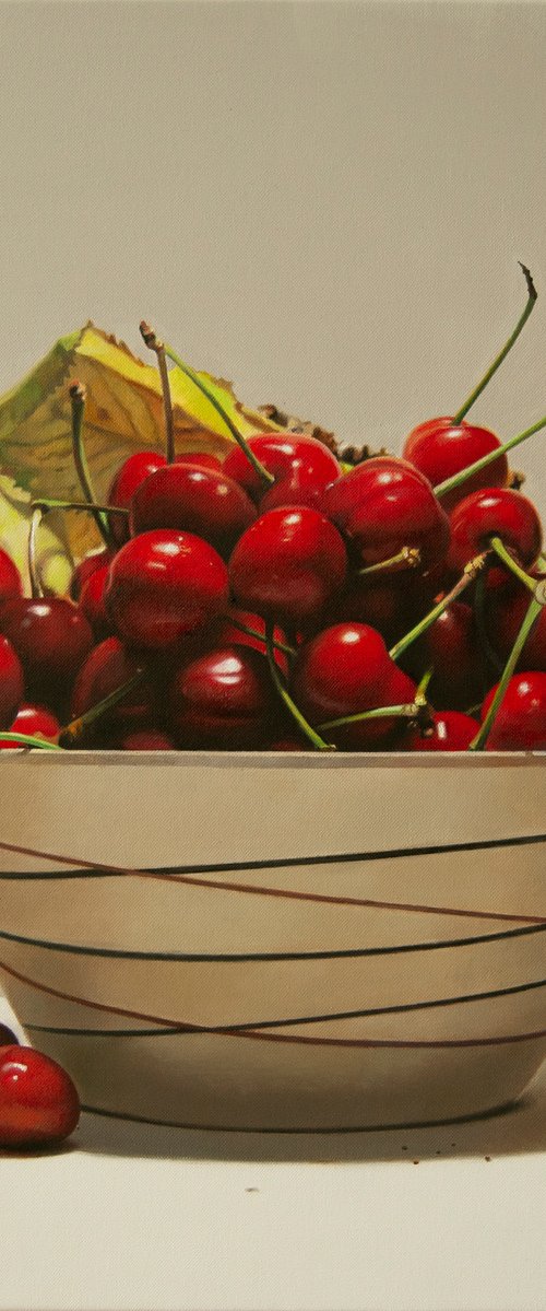 Still life with cherries II , Original oil on canvas painting by Valeri Tsvetkov