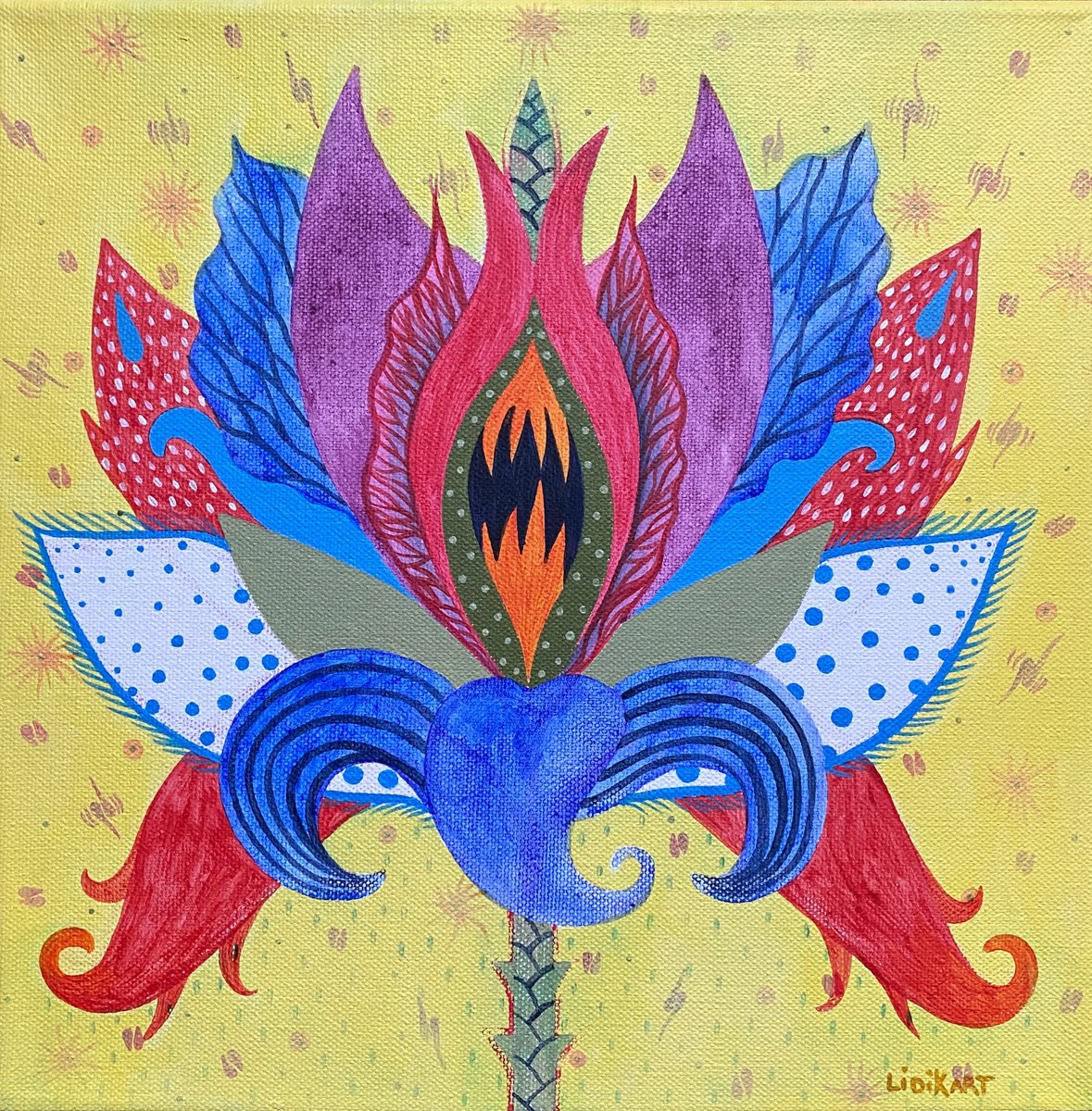 Illustrative Botanical Acrylic Painting By Lidia Matviyenko /Lidikart/, 12 X 12", French Flower, Original Artwork