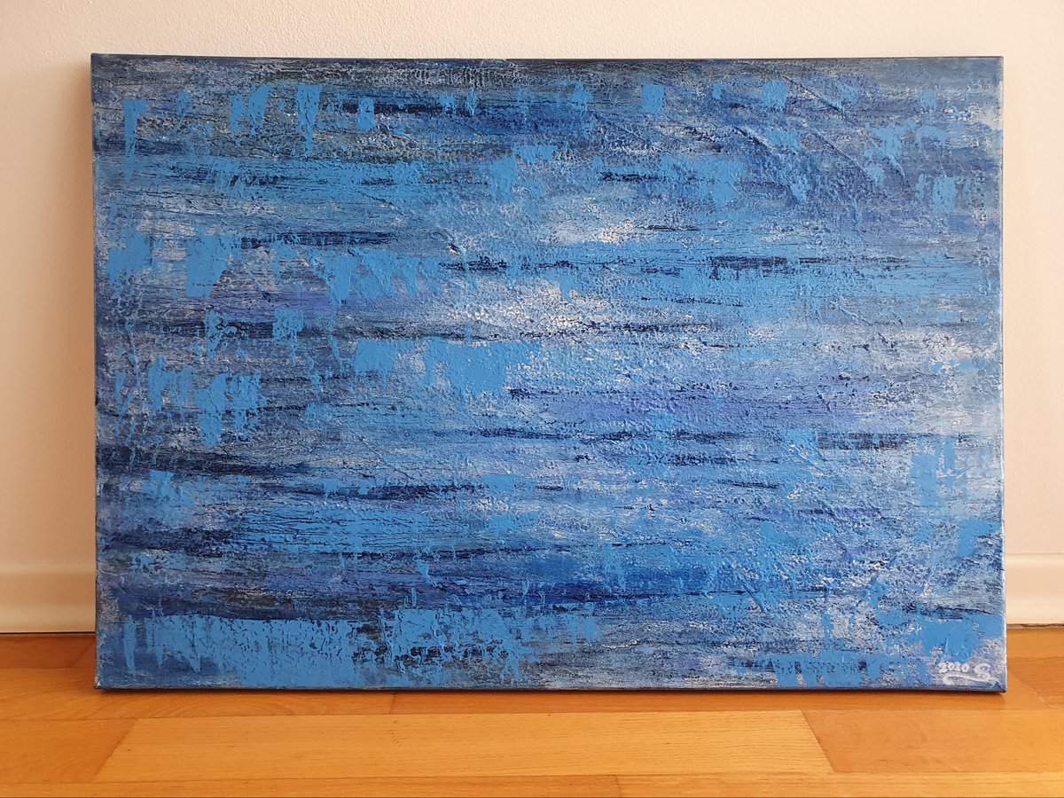 Abstract Acrylic Painting By Silvija Horvat, 28 X 20", Abstract Moments In Blue, Original Artwork